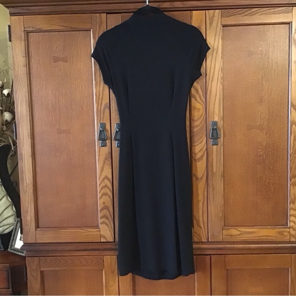 Carmen Marc Valvo Black Ruched Faux Wrap Dress - Picture 7 of 8